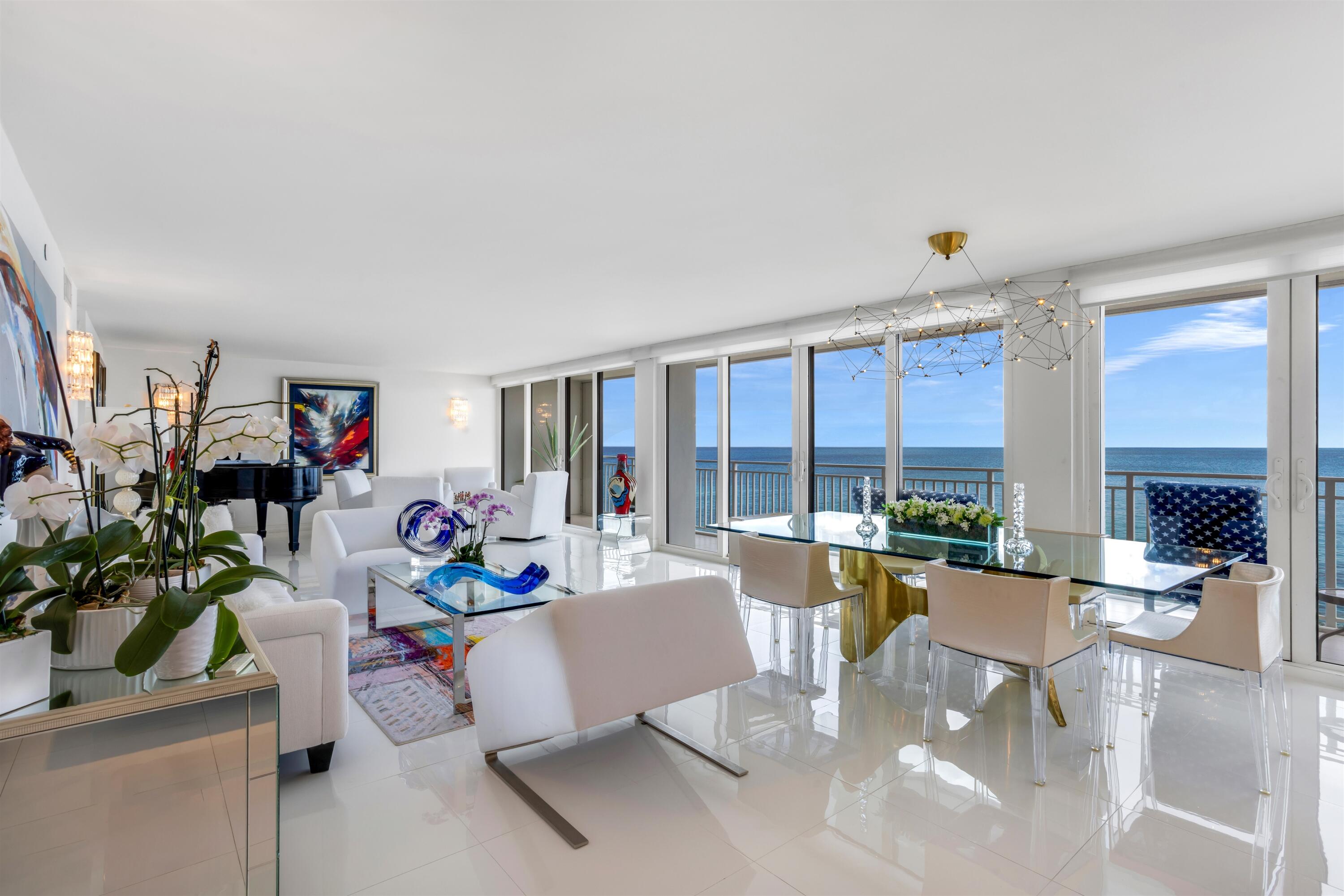 2600 South Ocean Boulevard, Unit 11E Boca Raton, FL 33432 - Photo 6 of 46 a living room with furniture and a floor to ceiling window