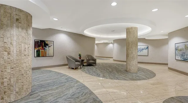 a view of a hallway with a couch