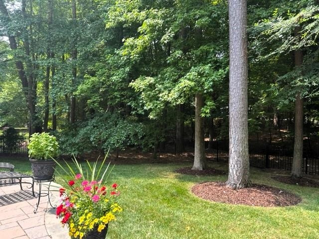 3223 Rain Forrest Way Raleigh, NC 27614 - Photo 50 of 71 a backyard of a house with lots of green space and fountain