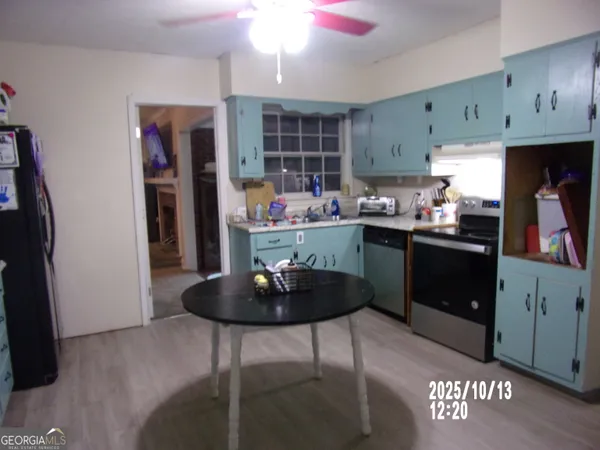 a kitchen with a breakfast area