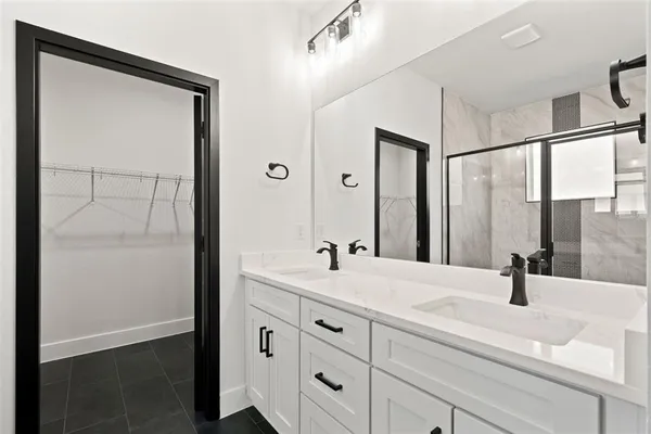 a bathroom with a mirror