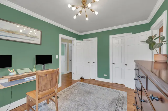 a workspace with furniture and window