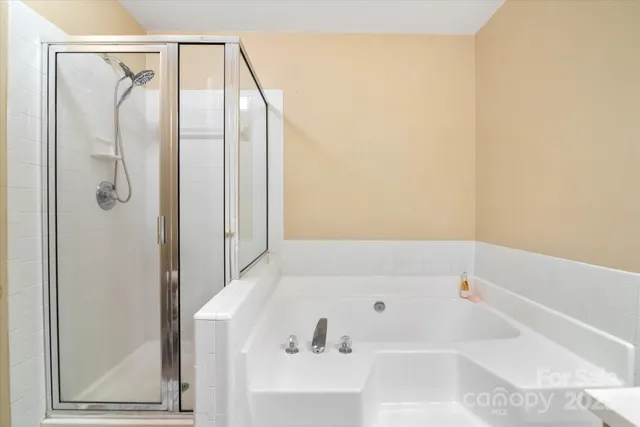 a bathroom with a bathtub and a shower