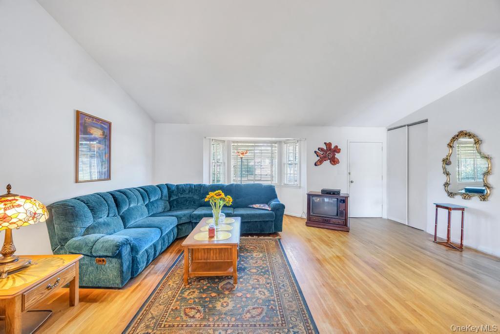 196 Haypath Road Old Bethpage, NY 11804 - Photo 8 of 21 Living room featuring vaulted ceiling and light wood-type flooring