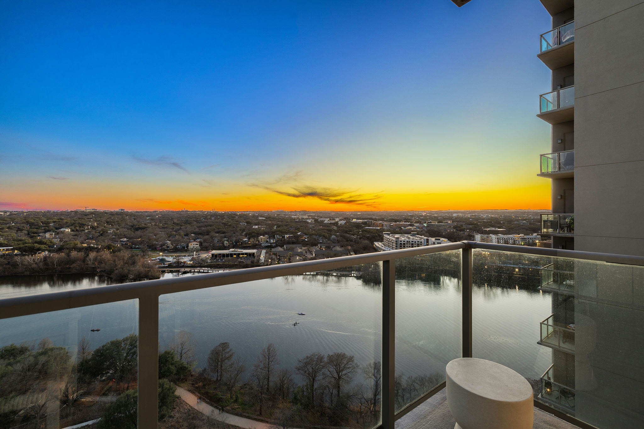 44 East Avenue, Unit 1801 Austin, TX 78701 - Photo 30 of 40 View of balcony at dusk