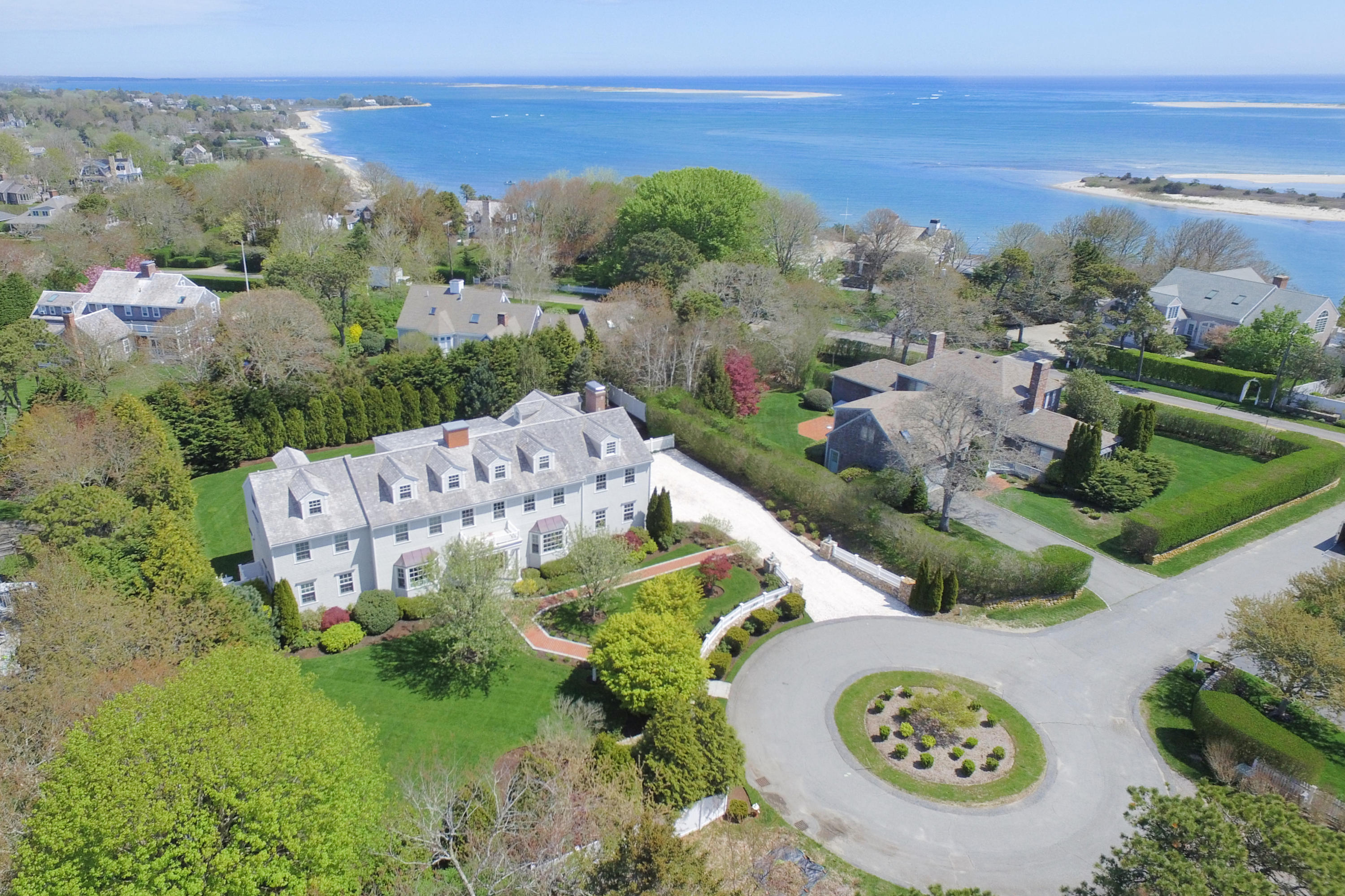 an aerial view of a house with a garden