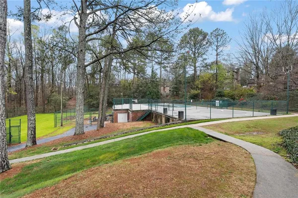 a view of a park with slide