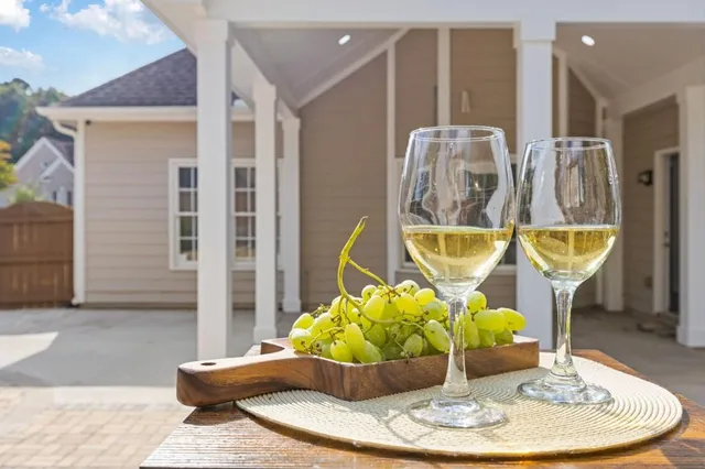 an aerial view of a house with a lake view