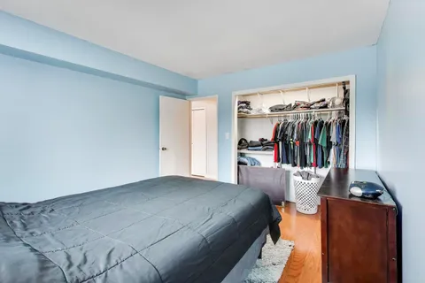a bed room with a bed and a walk in closet