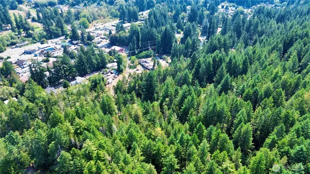 an aerial view of residential house and green space