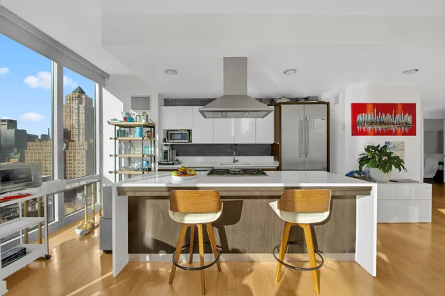 a city view with tall buildings