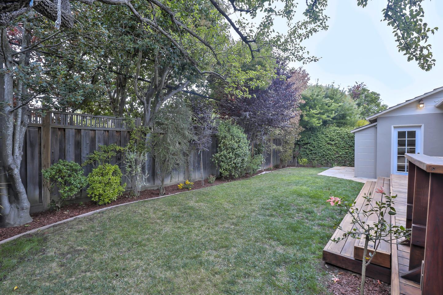 525 Alhambra Road San Mateo, CA 94402 - Photo 36 of 39 a view of a backyard with potted plants and large tree