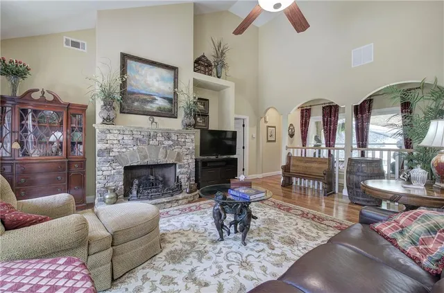 a room with furniture and a large window