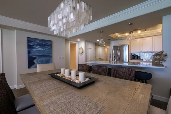 a kitchen with refrigerator and countertop