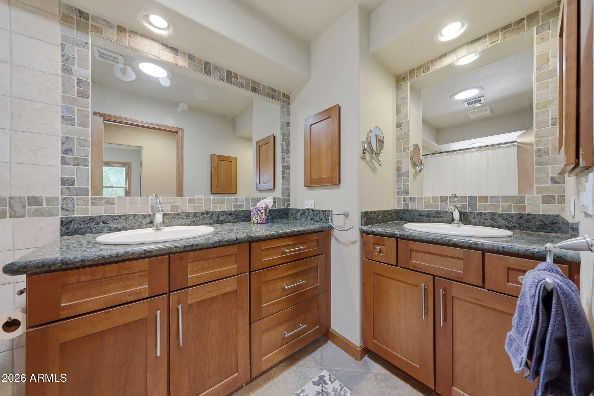 6019 East Blue Ridge Drive Cave Creek, AZ 85331 - Photo 34 of 49 a bathroom with a granite countertop sink mirror and double