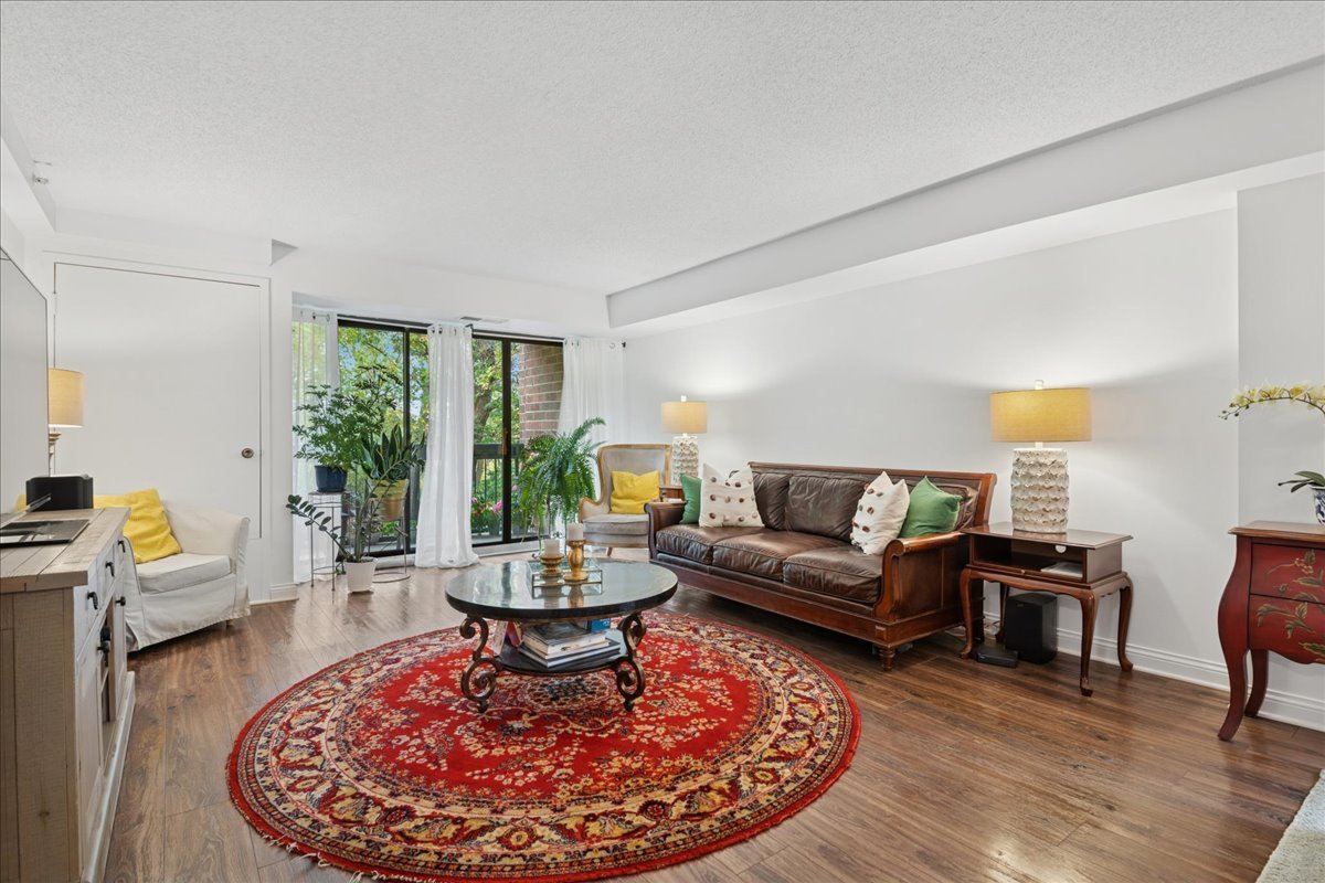 1800 Huntington Boulevard, Unit 212 Hoffman Estates, IL 60169 - Photo 2 of 15 a living room with furniture a lamp a rug and a large window