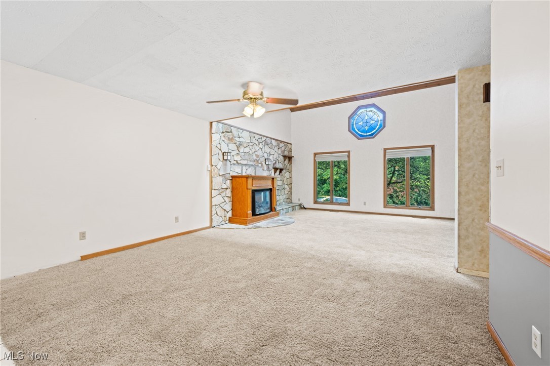 163 Burns Road Elyria, OH 44035 - Photo 2 of 37 Living room with carpet floors, and a stone fireplace