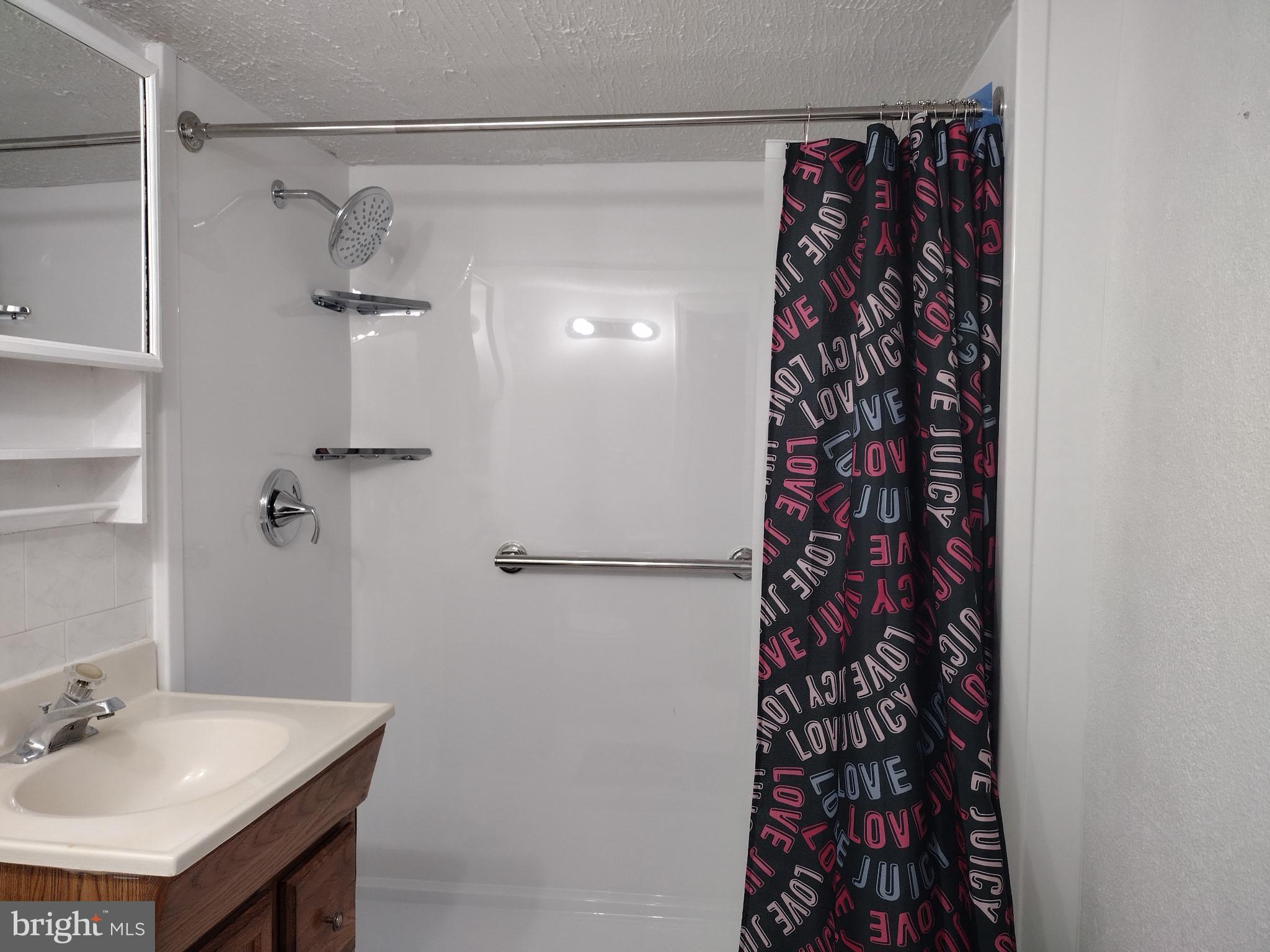 6802 Killarney Street Clinton, MD 20735 - Photo 10 of 19 a bathroom with a shower curtain and a sink