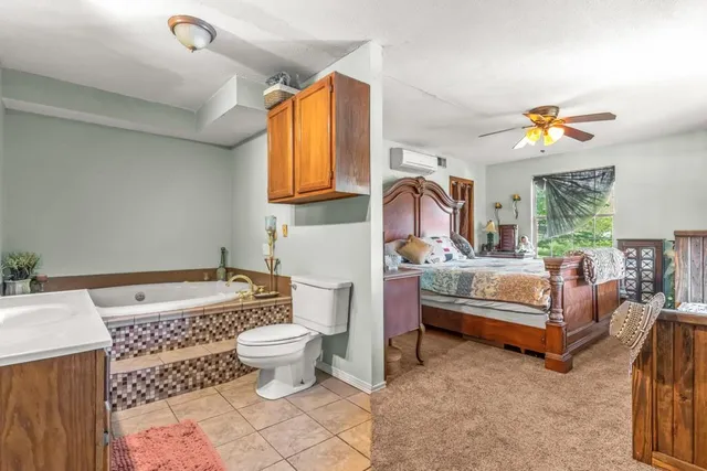 a bathroom with a sink a toilet and mirror