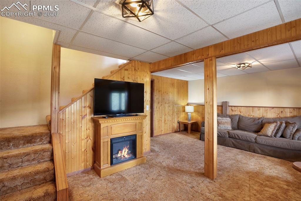 2061 Spruce Road Woodland Park, CO 80863 - Photo 17 of 26 a living room with furniture a flat screen tv and a fireplace
