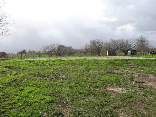 a view of a field with an ocean