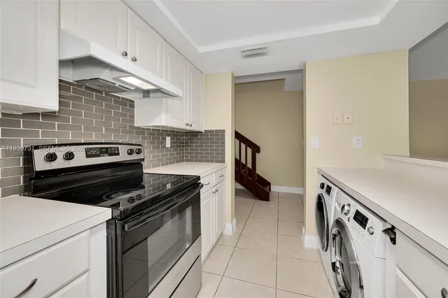 a kitchen with a stove and a microwave