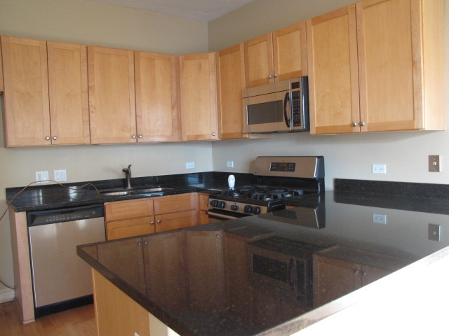 1001 West Madison Street, Unit 501 Chicago, IL 60607 - Photo 9 of 15 a kitchen with stainless steel appliances granite countertop a stove a sink and a microwave