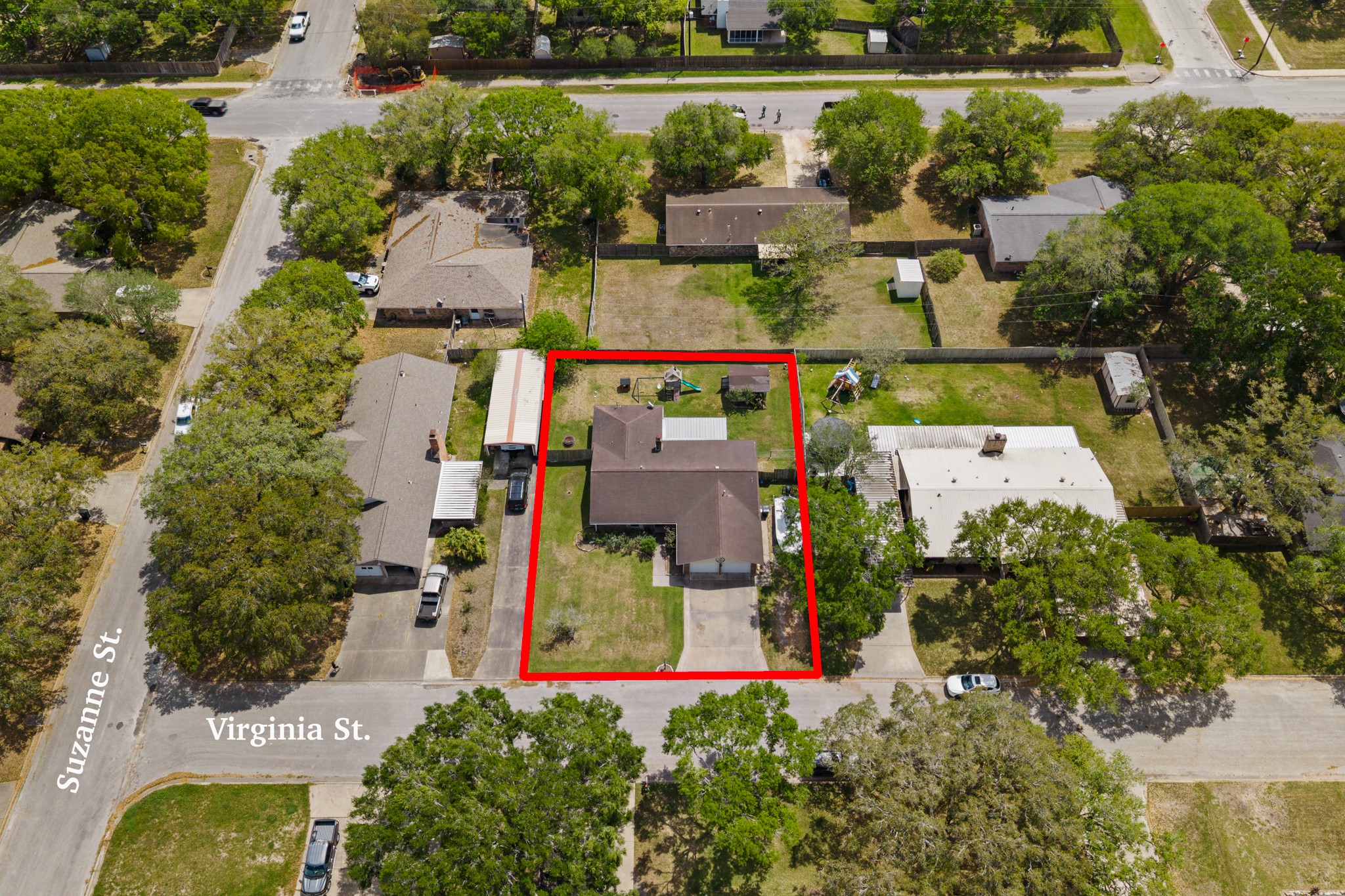 1003 Virginia Street Edna, TX 77957 - Photo 28 of 30 an aerial view of residential house with outdoor space and swimming pool