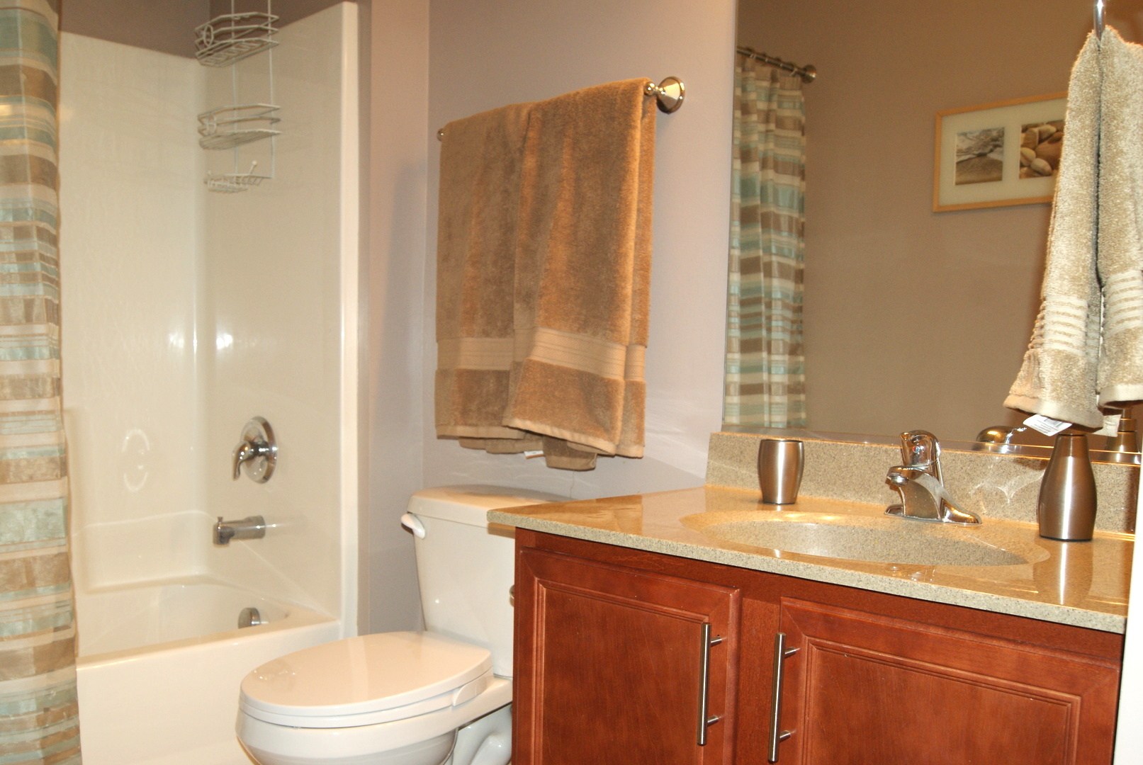 4425 Timber Ridge Court, Unit 4425 Joliet, IL 60431 - Photo 9 of 25 a bathroom with a granite countertop sink toilet and shower