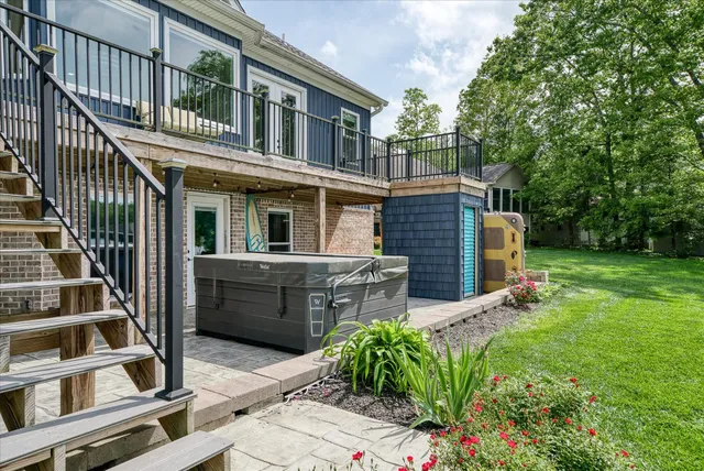an aerial view of a house with a garden