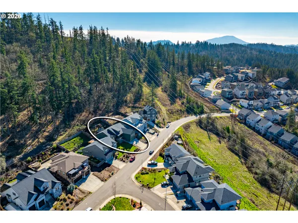 a view of a house with a yard and a pond