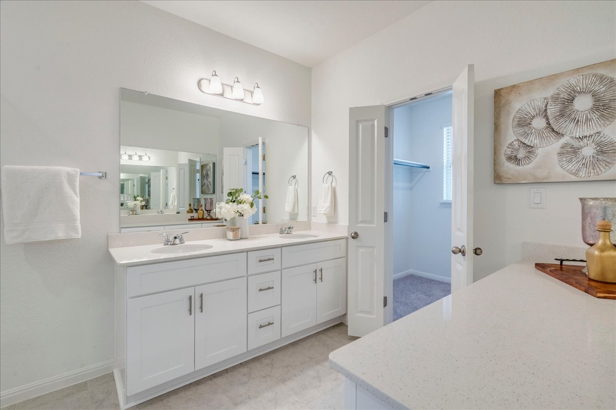 223 Rieber Road Kyle, TX 78640 - Photo 13 of 40 Double vanities and solid stone counters create an elegant, spacious master bath layout.