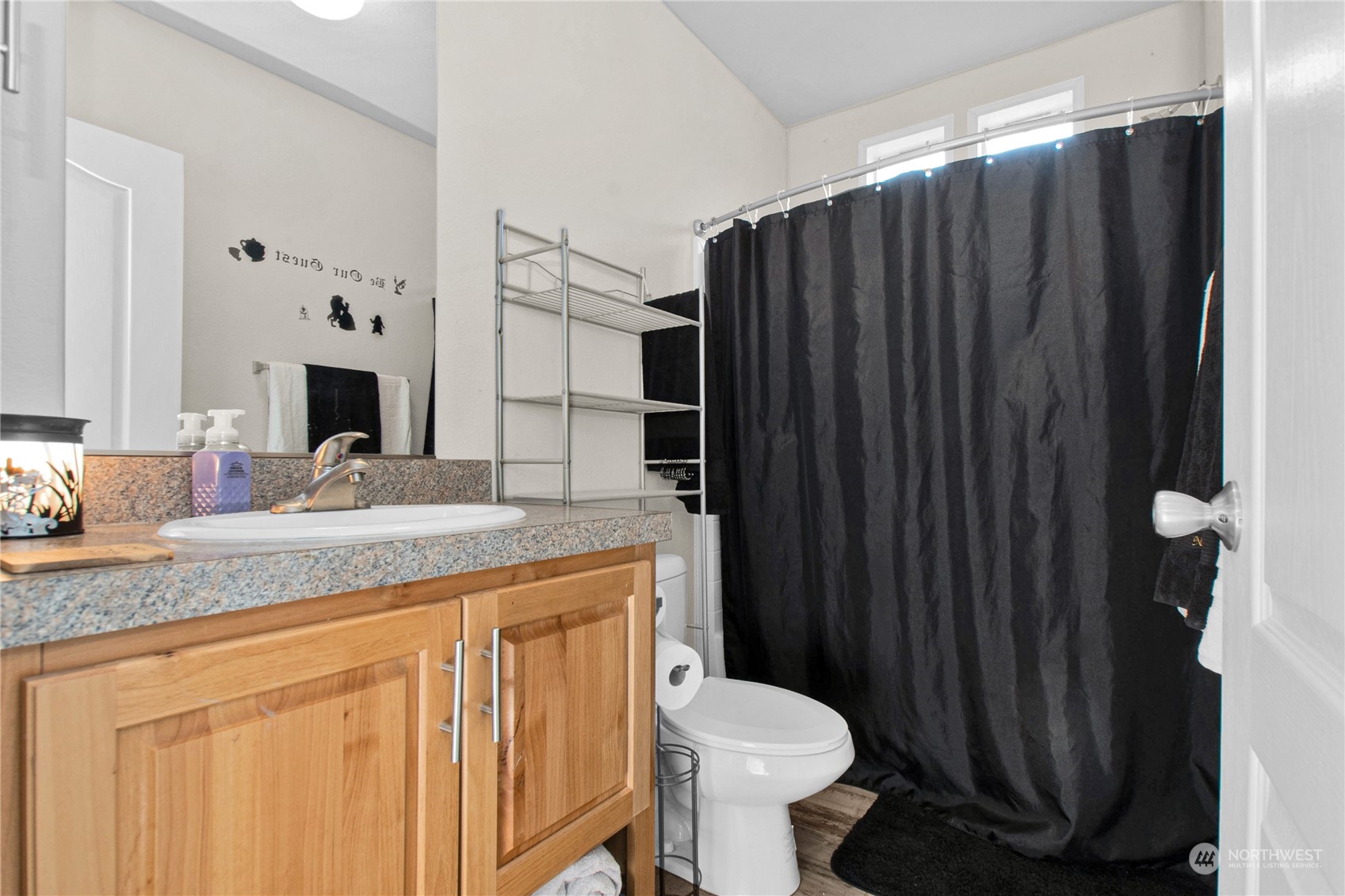 446-67 Meier Road Winlock, WA 98596 - Photo 20 of 33 a bathroom with a granite countertop sink toilet and shower