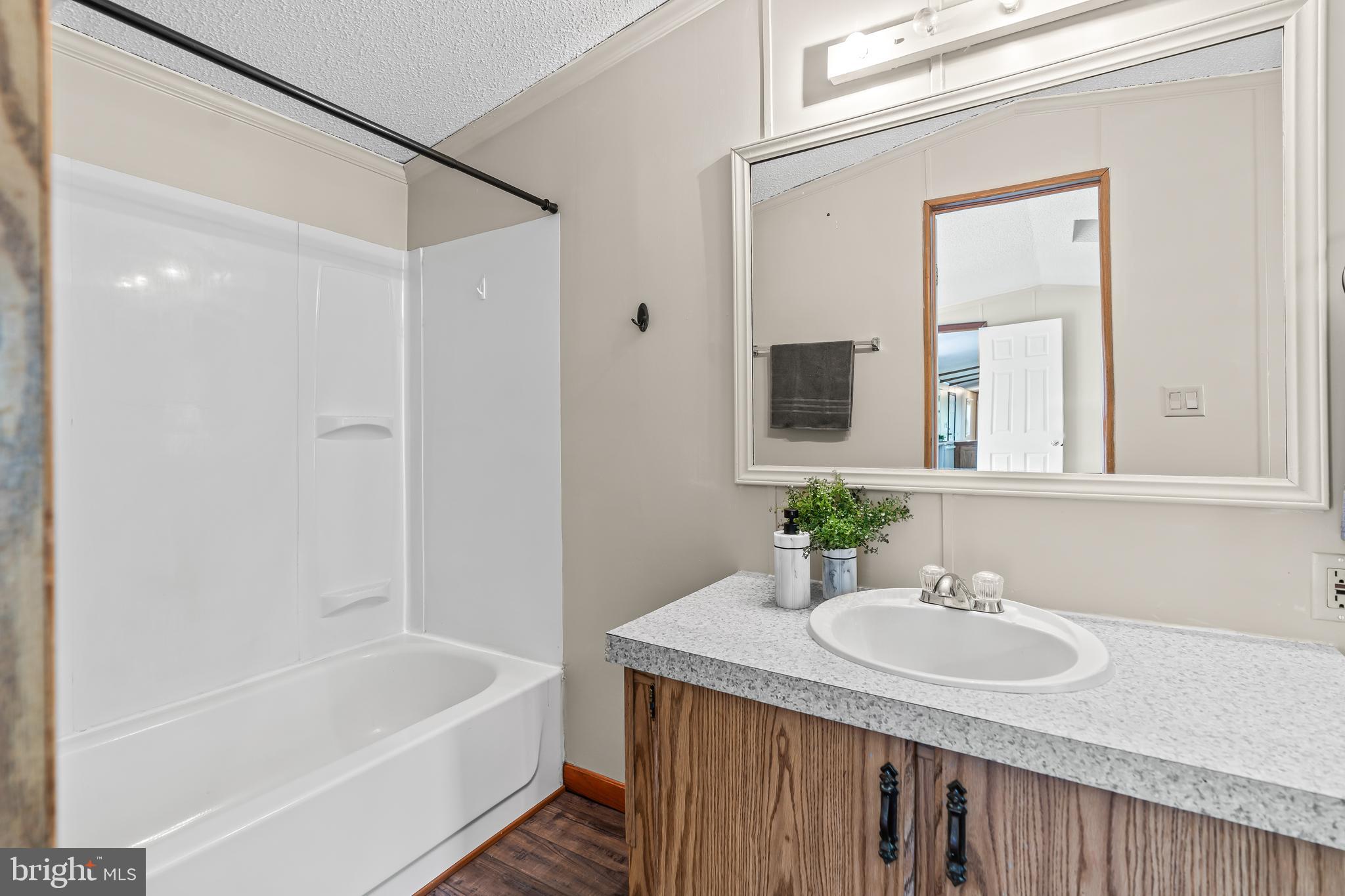 1217 Nestle Quarry Road Falling Waters, WV 25419 - Photo 29 of 52 a bathroom with a granite countertop sink and a mirror