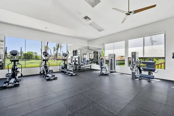 a view of a room with gym equipment