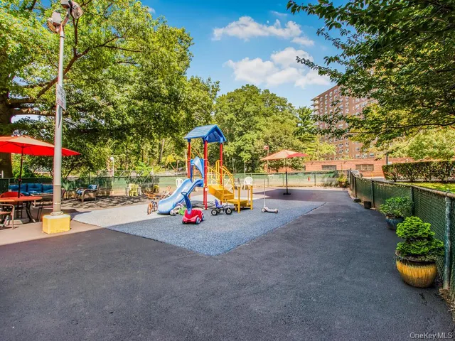 a view of a park with slides