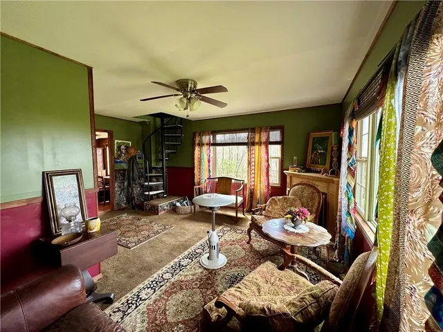 a view of fireplace and window