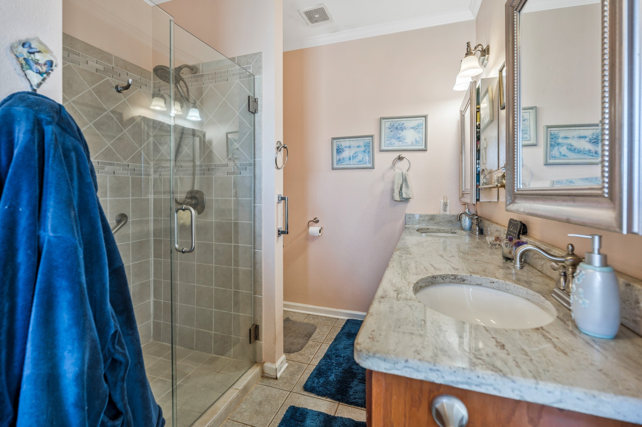 158 Big Springs Road Lawrenceburg, TN 38464 - Photo 39 of 54 a bathroom with a granite countertop sink a mirror and shower