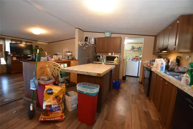 a kitchen with lots of counter top space