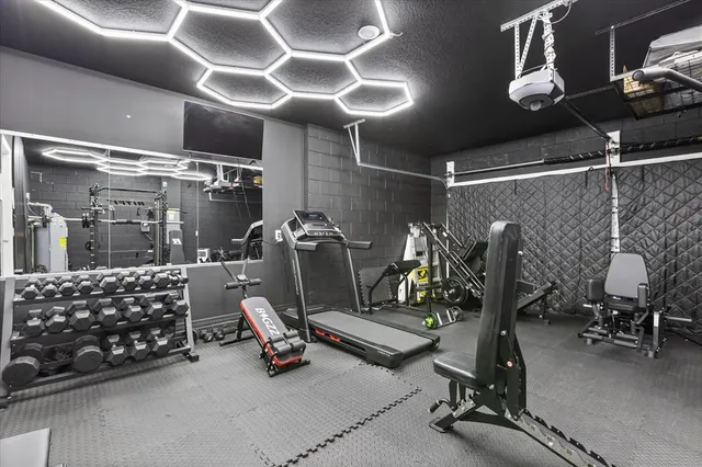 a view of a room with gym equipment