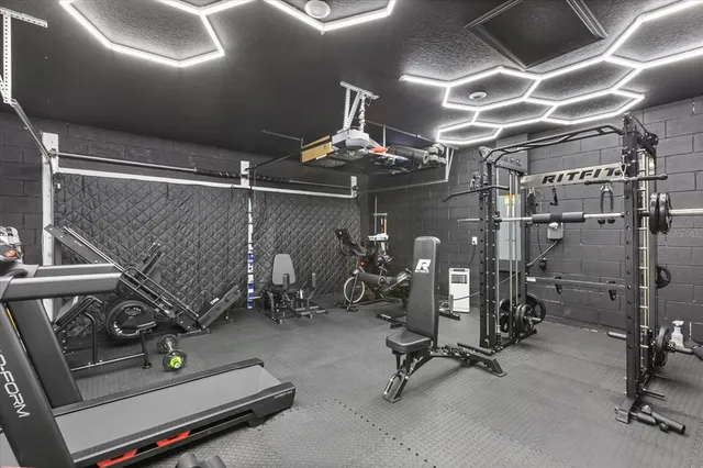 a room with gym equipment