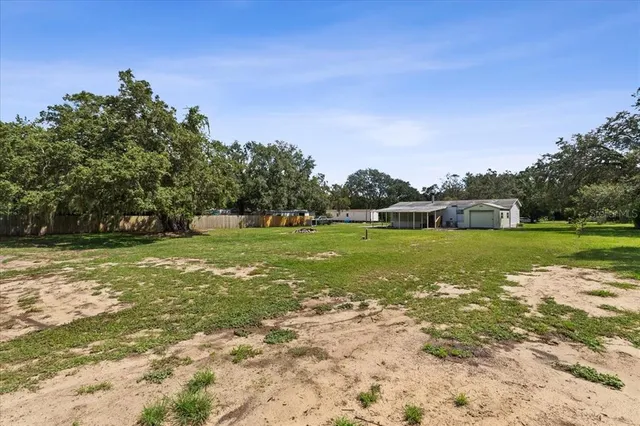 a view of a garden with an trees