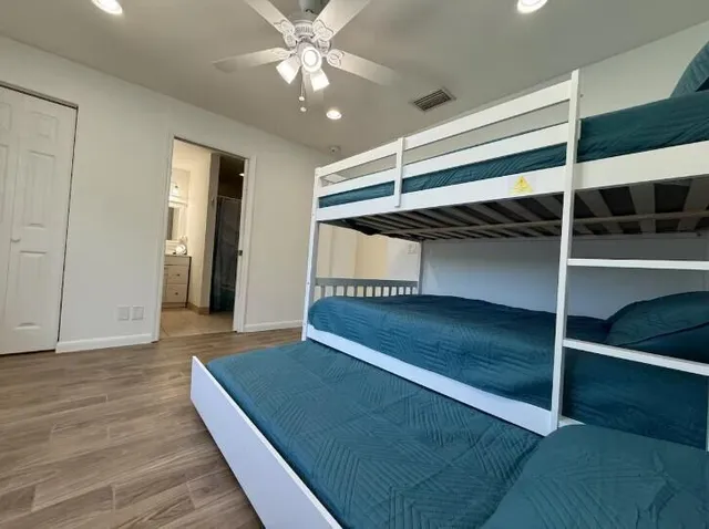 a view of a hallway with closet