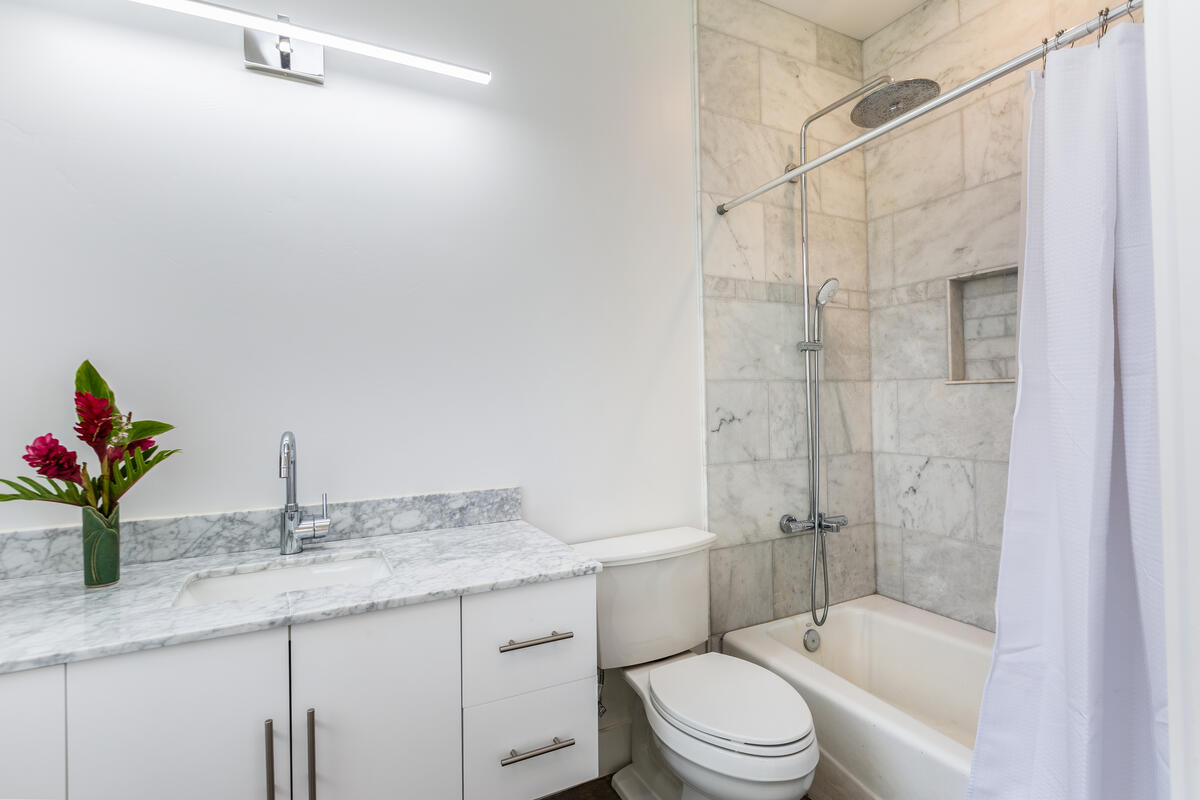3868 Punahele Road Princeville, HI 96722 - Photo 15 of 24 a bathroom with a granite countertop sink a toilet and shower