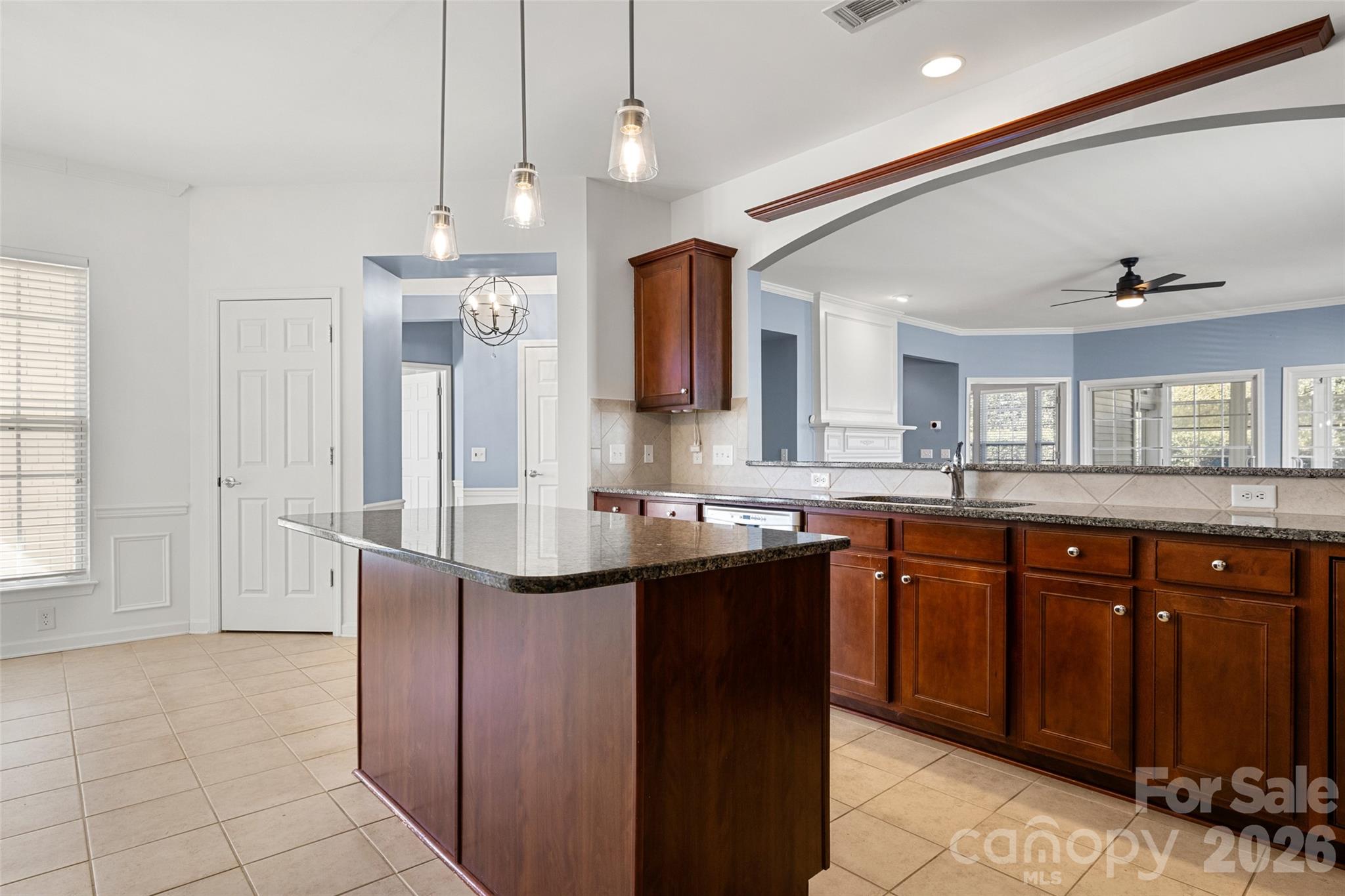 52538 Winchester Street Fort Mill, SC 29707 - Photo 3 of 48 a kitchen with stainless steel appliances granite countertop a sink dishwasher and a black cabinets with wooden floor