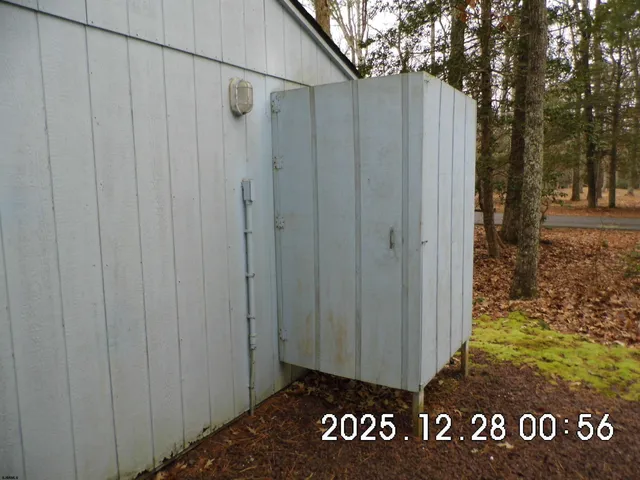 a view of a door and mountain