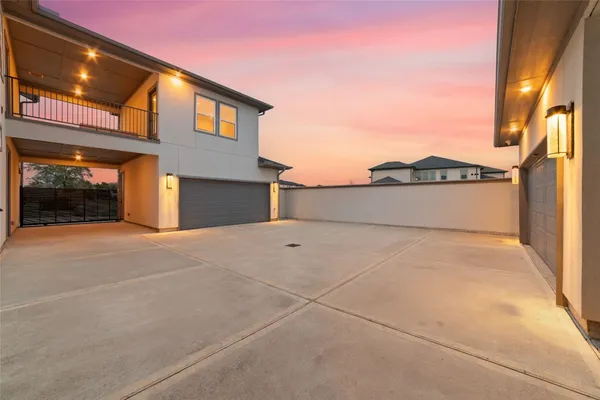 a view of a building with a garage