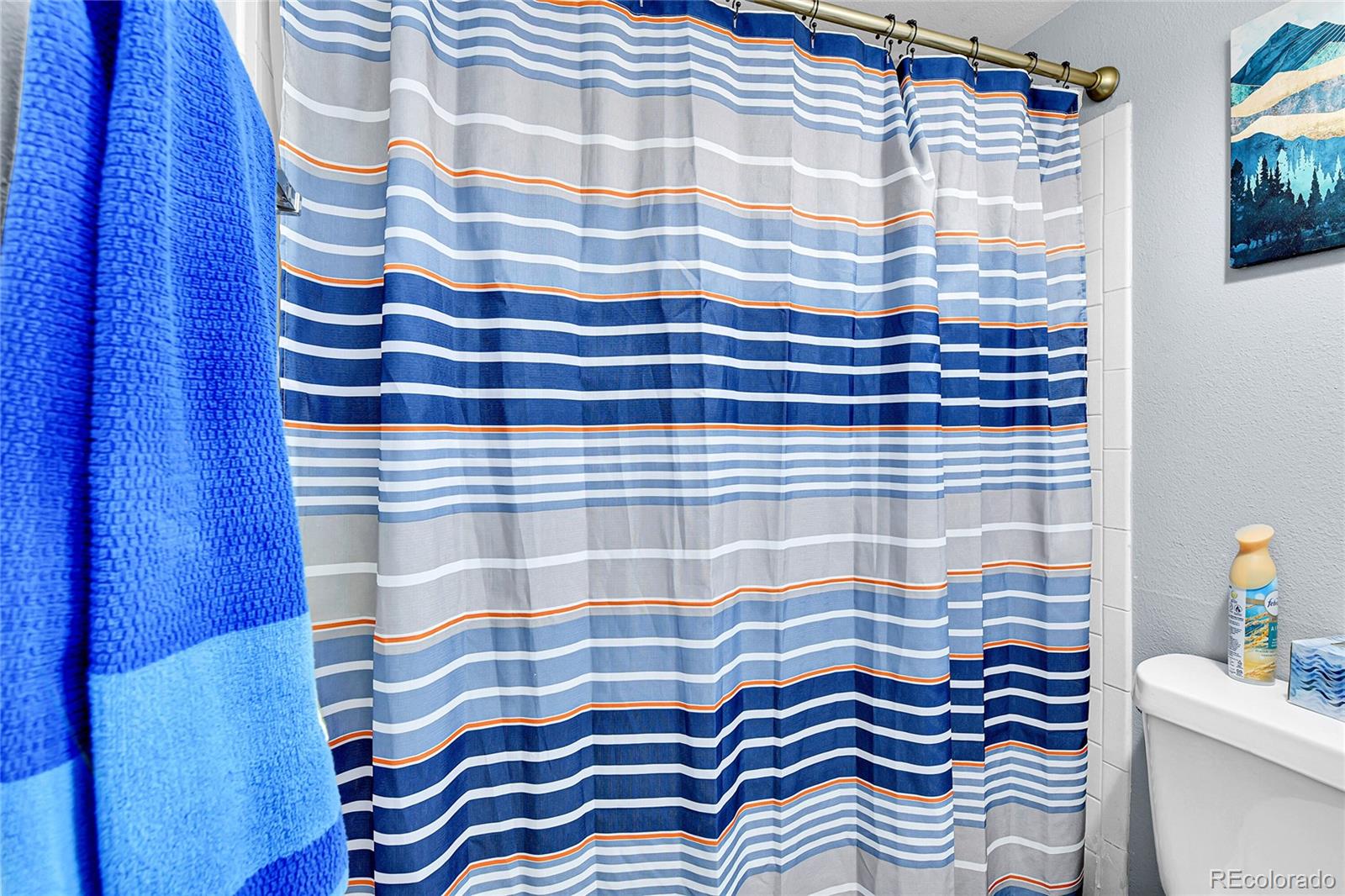 8470 Decatur Street, Unit 80 Westminster, CO 80031 - Photo 18 of 28 a bathroom with a sink a toilet and a shower curtain
