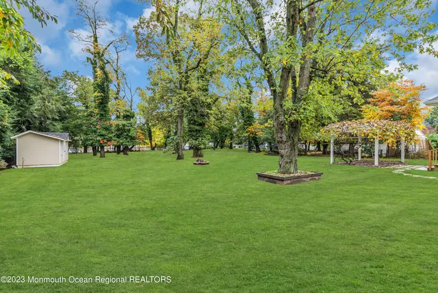 a view of a park with a slide