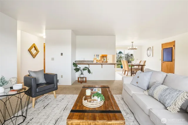 a living room with furniture and a rug